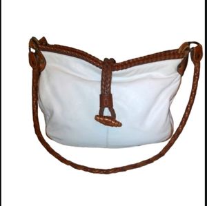 Gaucho Leather Brown/White Woven Strap Shoulder Bag 12"